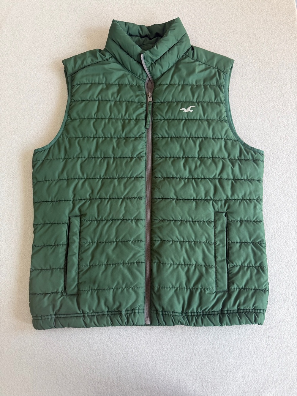 Hollister Puffer Full Zip Vest Large Men’s Pockets Green